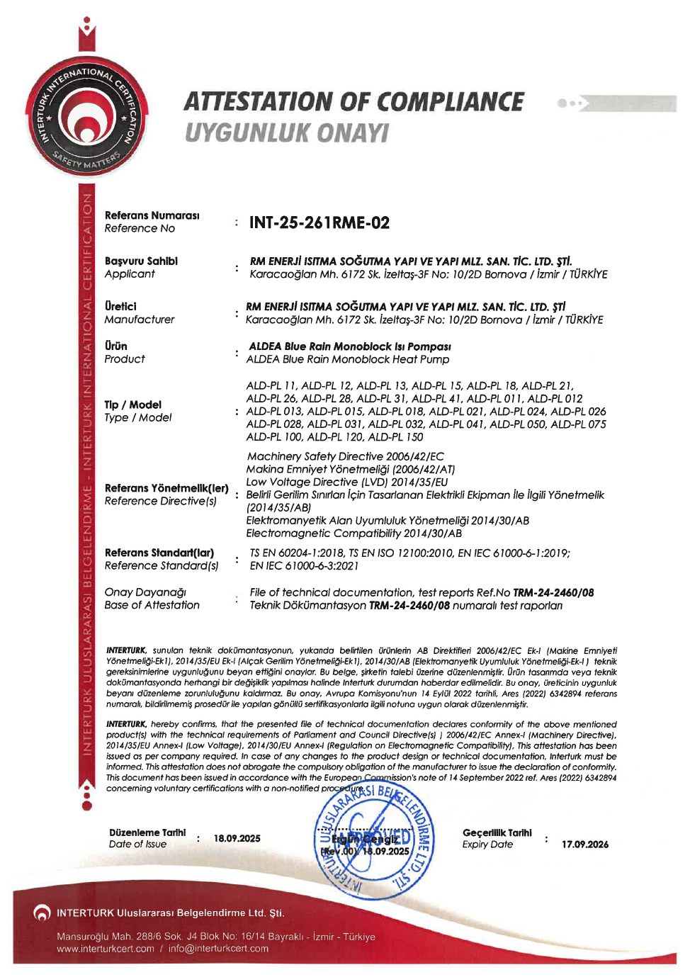 BlueDeep ALD-PL Uygunluk belgesi